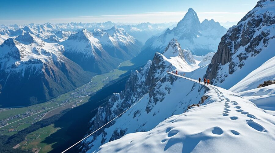découvrez l'expérience unique d'une marche à 800 mètres d'altitude sur la highline du mont-blanc, où les empreintes des passagers du vide se mêlent à des panoramas époustouflants. une aventure vertigineuse qui allie sensations fortes et beauté naturelle.