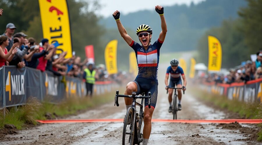 lucinda brand remporte sa 10e victoire de la saison à namur, affrontant une crevaison avec détermination pour triompher dans cette course spectaculaire.