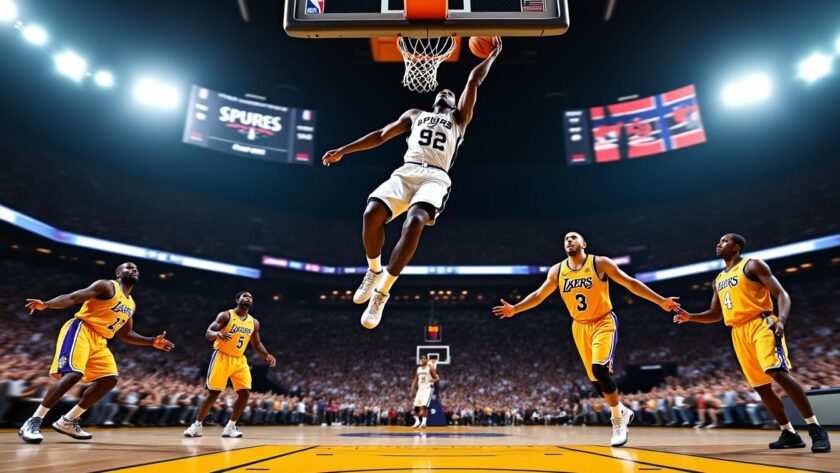 revivez le moment spectaculaire où victor wembanyama s'envole au-dessus de quatre défenseurs pour inscrire un panier impressionnant en nba.