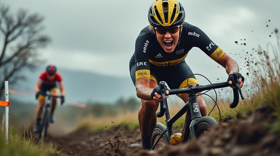 lucinda brand remporte la victoire en solo aux championnats du monde de cyclo-cross, tandis qu'amandine fouquenet se distingue en terminant dans le top 5.