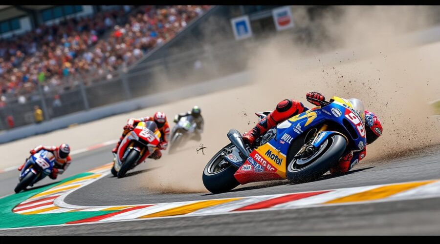 alex marquez a été victime d'un spectaculaire accident lors du grand prix de catalogne en motogp. découvrez les images impressionnantes de cet incident marquant.