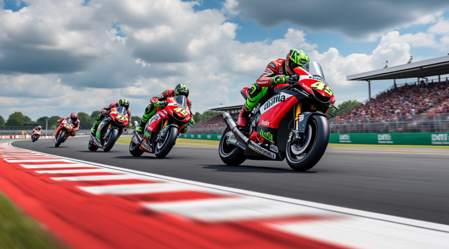 motogp à silverstone : aprilia domine avec un triplé exceptionnel, porté par une performance impeccable de fernandez. revivez les moments forts de cette course mémorable.