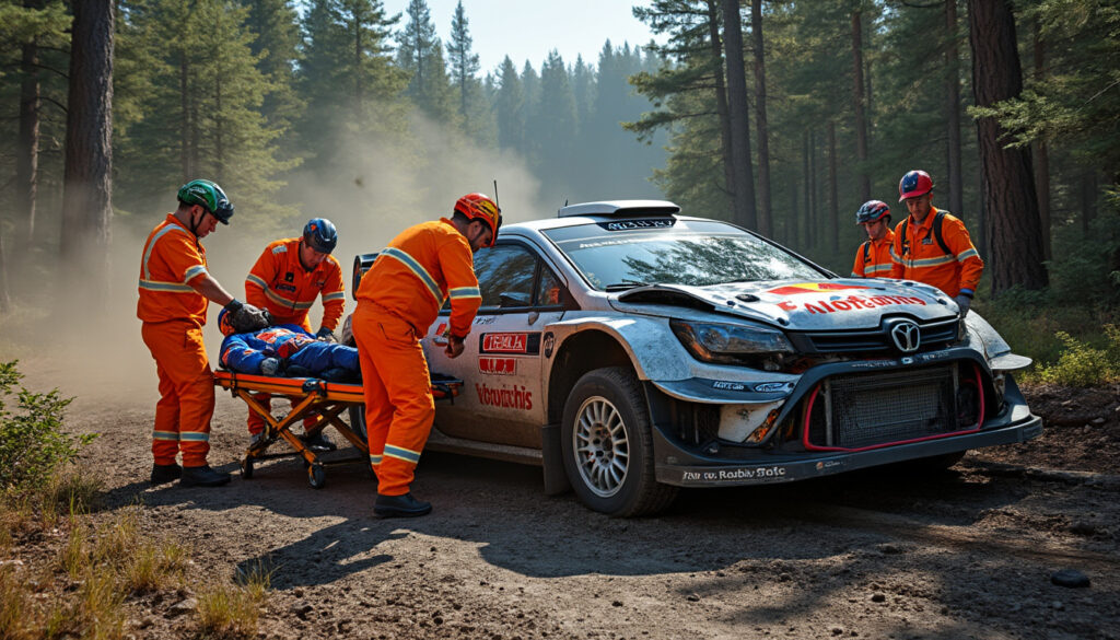 découvrez les détails du grave accident impliquant le duo ogier-ingrassia lors du rallye de finlande, avec l'évacuation d'urgence du champion.