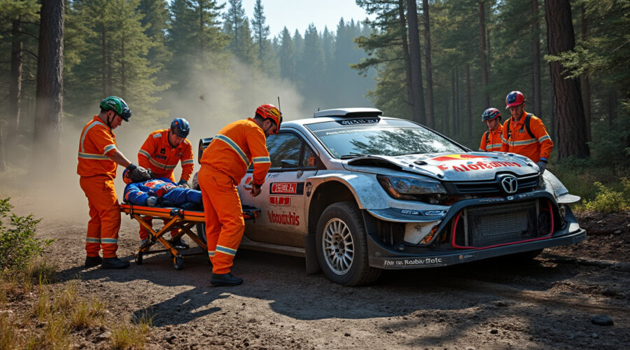 découvrez les détails du grave accident impliquant le duo ogier-ingrassia lors du rallye de finlande, avec l'évacuation d'urgence du champion.